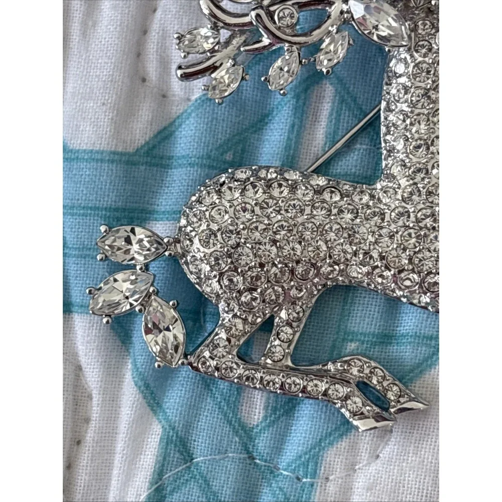 Vintage Nolan Miller Glamour Collection Crystal Pave Reindeer Pin Brooch Silver